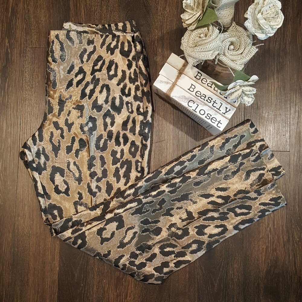 Vince Camuto Opulent Mood Metallic Slim Skinny Ankle Trouser Pant 2 NWT Leopard